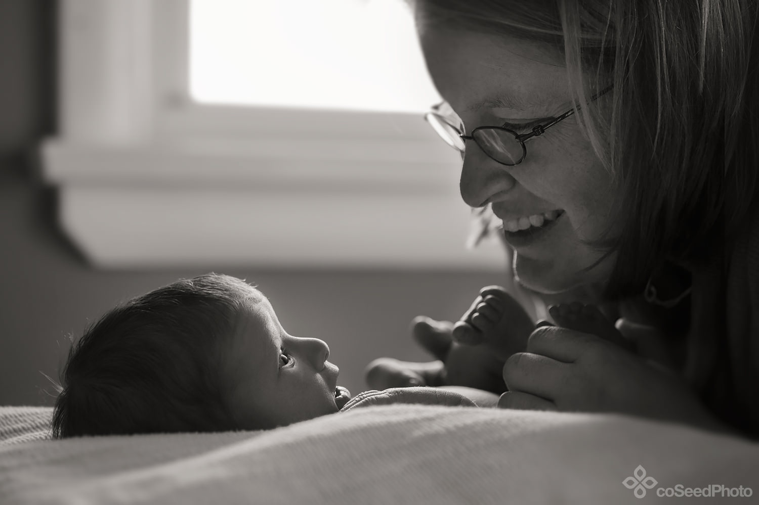 Newborn Declan locks eyes with mom.