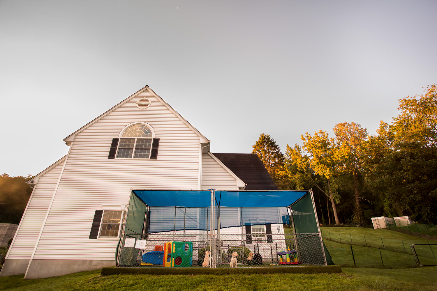 Temporary puppy play pen outside Guiding Eyes Canine Development Center.